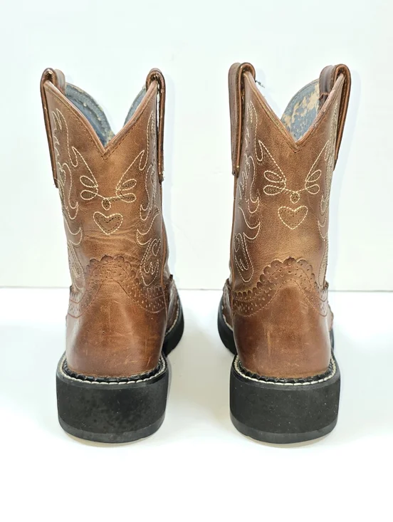 Ariat Fatbaby Brown Leather Chunky Embroidered Western Cowboy Boots Women's 7.5 - Picture 5 of 12